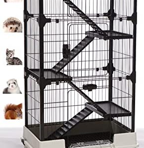 Large 5-Tiers Deluxe Indoor Outdoor Guinea Pig Chinchilla Ferret Squirrel Hedgehog Kitten Rabbit Bunny Hutch House Critter Habitat Casters (27 x 18 x 53H inches, Black)