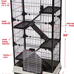 Large 5-Tiers Deluxe Indoor Outdoor Guinea Pig Chinchilla Ferret Squirrel Hedgehog Kitten Rabbit Bunny Hutch House Critter Habitat Casters (27 x 18 x 53H inches, Black)