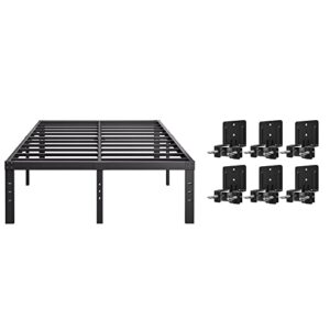comasach bed frame king and 6 pcs non slip mattress gaskets, no box spring needed, 14 inch black metal platform bed frames, 4000lb heavy duty steel slat support, noise free mattress foundation