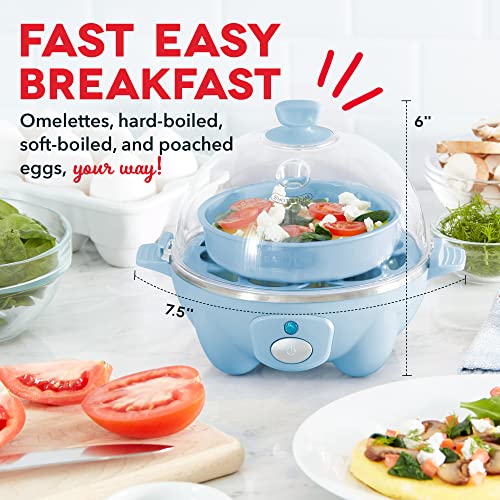 Dash Rapid Egg Cooker: 6 Egg Capacity Electric Egg Cooker - Dream Blue & DBBM450GBAQ08 Deluxe Sous Vide Style Egg Bite Maker (1 large, 4 mini), Aqua