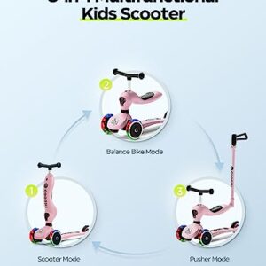 COOGHI Toddler Scooter, 3-in-1 Kids Scooter with Flashing Wheels & Kids Helmet Pads Set for Scooter Skateboarding Skating Biking BMX Skiing