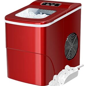 silonn ice maker machine for countertop, 9 bullet cubes ready in 6 minutes, 26lbs 24hrs portable self-cleaning, 2 sizes of bullet-shaped home kitchen office bar party, red