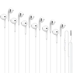 6 pack earbuds headphones wired with heavy bass stereo noise blocking, volume control,microphone, compatible with iphone, android phones, laptops, computers, ipad or any device with 3.5mm interface