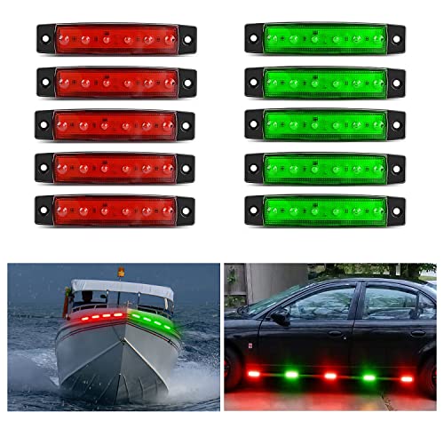 Nilight 10PCS 3.8” 6LED Red Green LED Indicator Light Truck Camper Side Marker Light Marine Boat Navigation Light Yacht Kayak Sailboat Trailer Bus RV Clearance Light 12V DC, 2 Years Warranty