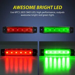 Nilight 10PCS 3.8” 6LED Red Green LED Indicator Light Truck Camper Side Marker Light Marine Boat Navigation Light Yacht Kayak Sailboat Trailer Bus RV Clearance Light 12V DC, 2 Years Warranty