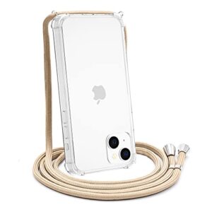 YESPURE for iPhone 13 Mini Clear Case with Adjustable Lanyard Neck Strap,Crossbody Phone Case for iPhone 13 Mini,Transparent Soft TPU Anti-Yellowing Shockproof Protective Cover 5.4 inch - Beige