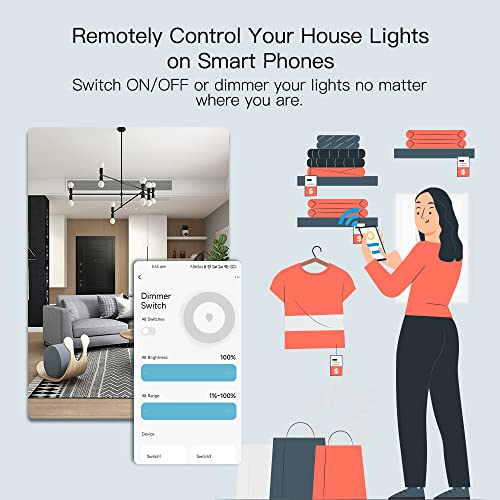 MOES Dual Dimmer Switch, Double Dimmer Switch for LED Lights, Full Range Dimming, WiFi Smart Light Switch Neutral Wire Required, Single Pole, 300W INC, 75W LED/CFL, Smart Life/Tuya APP Remote Control