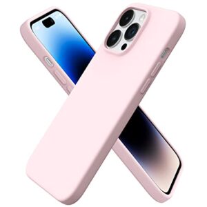 ornarto compatible with iphone 14 pro max case 6.7, slim liquid silicone 3 layers full covered soft gel rubber phone case protective cover with microfiber lining 6.7 inch-chalk pink