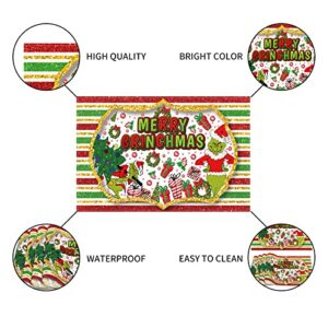 Linen Grinch Placemats Set of 4 Merry Grinchmas Table Mats Grinch Christmas Decorations and Supplies for Home Kitchen Table-12×18''