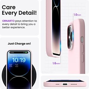 ORNARTO Compatible with iPhone 14 Pro Case 6.1, Slim Liquid Silicone 3 Layers Full Covered Soft Gel Rubber Phone Case Protective Cover with Microfiber Lining 6.1 inch-Chalk Pink