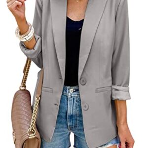 Micticsi Blazers for Women Fashion Casual Blazer Long Sleeve Open Front Office Work Suit Jackets (Grey, Large)