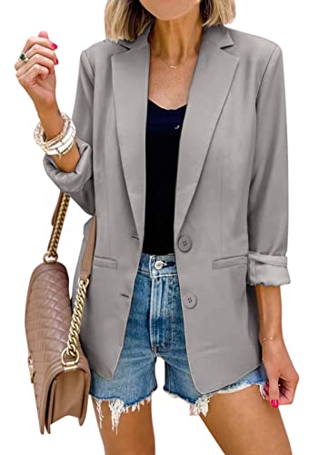 Micticsi Blazers for Women Fashion Casual Blazer Long Sleeve Open Front Office Work Suit Jackets (Grey, Large)