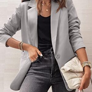 Micticsi Blazers for Women Fashion Casual Blazer Long Sleeve Open Front Office Work Suit Jackets (Grey, Large)