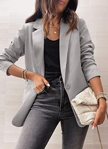 Micticsi Blazers for Women Fashion Casual Blazer Long Sleeve Open Front Office Work Suit Jackets (Grey, Large)