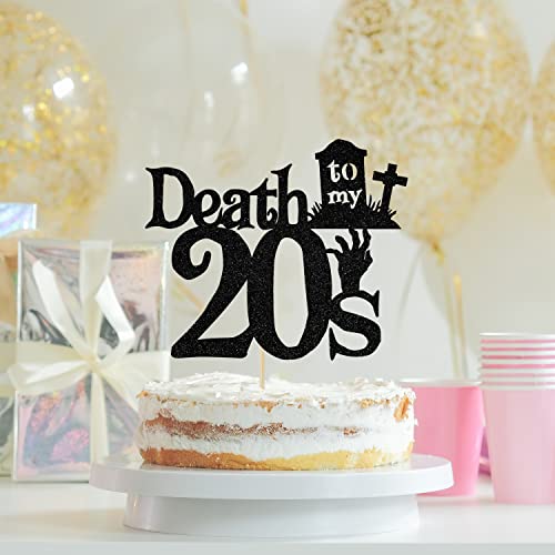 Death to My 20s Cake Topper, Rip Twenties Cake Decorations, Straight Outta 1992, Funny Happy 30th Birthday Decorations for Men Women Black Glitter