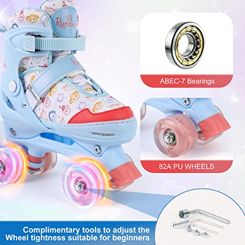 Runcinds Adjustable 4 Size Toddler Roller Skates for Girls, Kids Roller Skates for Beginners with Light up Wheels Indoor Outdoor