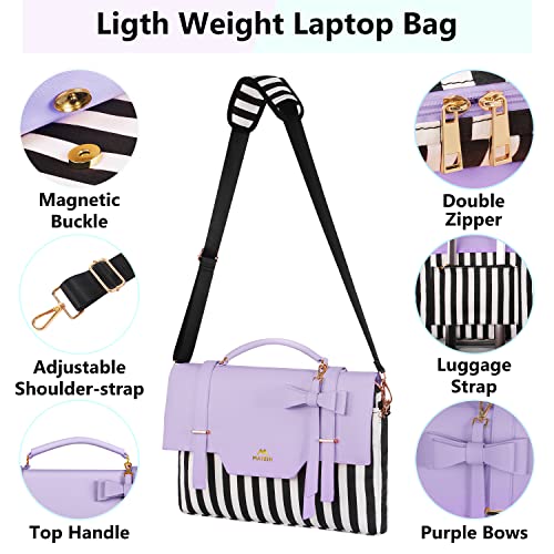 15.6 inch Laptop Tote Bag, Cute Computer Sleeve Case Briefcase with RFID Pocket for Women Teacher Nurse, Lightweight Messenger Carrying Shoulder Handbag, Sister Gift for Office Work Business, Purple