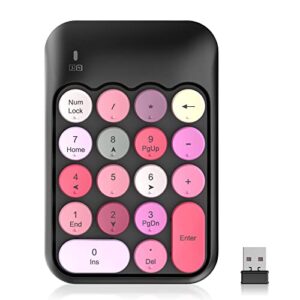 pinkcat wireless number pad, cute 18 keys numeric keypad with 2.4g mini usb receiver, portable silent number numpad financial accounting for laptop, pc, notebook, desktop, surface - black mix