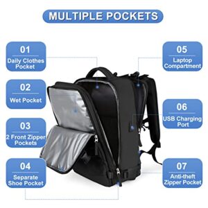 coofay Large Travel Backpack For Women Men Airline Approved Carry On Flight Luggage Waterproof Sports Casual Daypack Small For Hiking Black