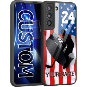 personalized ice hockey player name number america flag design rubber cover phone case for samsung s23 s22 s21 s20 ultra/ s21 fe/s20 fe/s10 plus/s9 plus/s8 plus/s7 edge custom hockey phone case