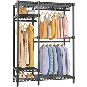 vipek v2 garment rack metal clothing rack for hanging clothes, 4 tiers wire shelving clothes rack with 3 hanging rods, free standing closet wardrobe, 45" lx16.5 wx76.4 h, max load 600lbs, black