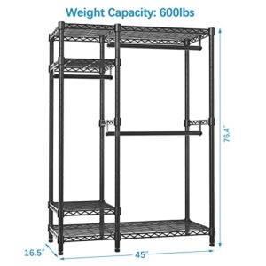 VIPEK V2 Garment Rack Metal Clothing Rack for Hanging Clothes, 4 Tiers Wire Shelving Clothes Rack with 3 Hanging Rods, Free Standing Closet Wardrobe, 45" Lx16.5 Wx76.4 H, Max Load 600LBS, Black