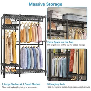 VIPEK V2 Garment Rack Metal Clothing Rack for Hanging Clothes, 4 Tiers Wire Shelving Clothes Rack with 3 Hanging Rods, Free Standing Closet Wardrobe, 45" Lx16.5 Wx76.4 H, Max Load 600LBS, Black