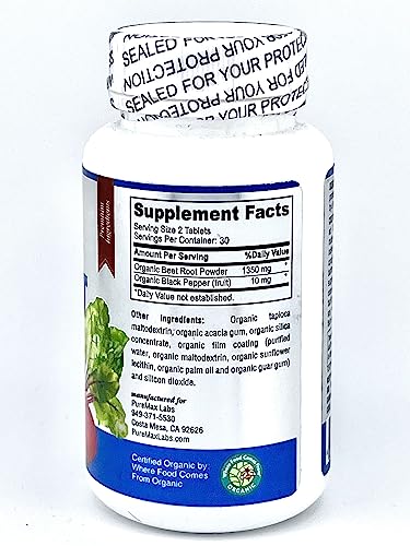 YUMMYVITE Organic Beet Root Powder Tablets - 1350mg with Black Pepper for Faster Absorption - Boosts Nitric Oxide for Energy and Stamina - 60 Tablets