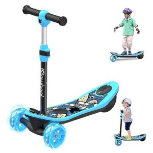[gift for children's day] isinwheel mini pro electric scooter for kids ages 3-12, 3-wheel electric scooter for boys/girls with long battery life, flashing led wheels, 3 adjustable height (blue)