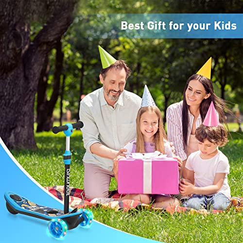 [Gift for Children's Day] isinwheel Mini Pro Electric Scooter for Kids Ages 3-12, 3-Wheel Electric Scooter for Boys/Girls with Long Battery Life, Flashing LED Wheels, 3 Adjustable Height (Blue)