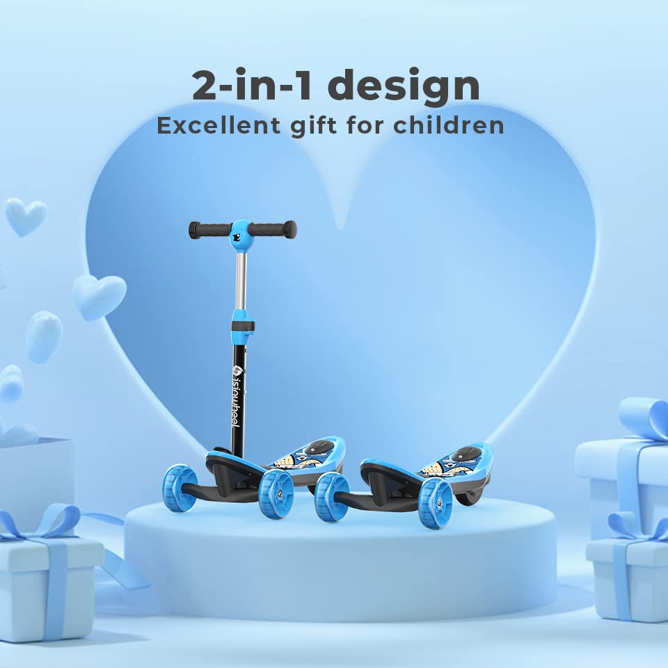 [Gift for Children's Day] isinwheel Mini Pro Electric Scooter for Kids Ages 3-12, 3-Wheel Electric Scooter for Boys/Girls with Long Battery Life, Flashing LED Wheels, 3 Adjustable Height (Blue)