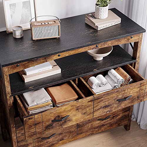 Bestier Buffet Hallway and Living Room Storage Cabinet with 6 Drawers for Home Office and Bedroom for Decluttering and Organization, Rustic Brown