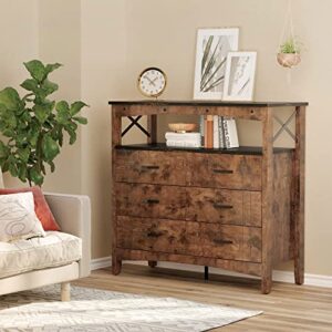 Bestier Buffet Hallway and Living Room Storage Cabinet with 6 Drawers for Home Office and Bedroom for Decluttering and Organization, Rustic Brown