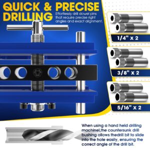 BLEKOO Self Centering Doweling Jig Kit, Drill Jig For Straight Holes Biscuit Joiner Set With 6 Drill Guide Bushings, Adjustable Width Drilling Guide Power Tool Accessory Jigs (Blue)