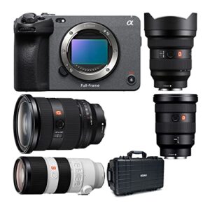 sony alpha fx3 cinema line full-frame camera bundle with 24-70mm f/2.8 zoom lens, 16-35mm f/2.8 gm wide-angle zoom lens, ultra-wide zoom lens, f/2.8 gm oss lens and waterproof hard case (6 items)