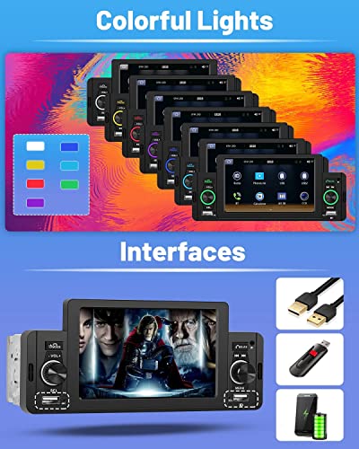 5'' Single Din Apple Carplay Car Stereo with Android Auto, Hikity HD Touch Screen Car Radio Bluetooth 5.1, Mirror Link, FM, Siri, SWC, Dual USB Input, Car Audio with Mic, Remote Control, Backup Cam