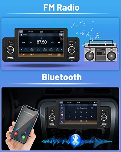 5'' Single Din Apple Carplay Car Stereo with Android Auto, Hikity HD Touch Screen Car Radio Bluetooth 5.1, Mirror Link, FM, Siri, SWC, Dual USB Input, Car Audio with Mic, Remote Control, Backup Cam