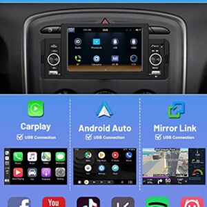 5'' Single Din Apple Carplay Car Stereo with Android Auto, Hikity HD Touch Screen Car Radio Bluetooth 5.1, Mirror Link, FM, Siri, SWC, Dual USB Input, Car Audio with Mic, Remote Control, Backup Cam