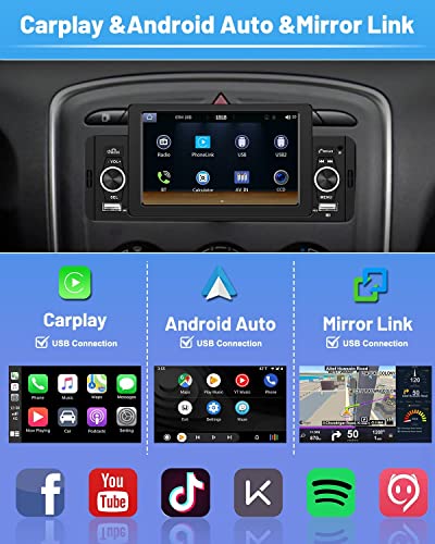 5'' Single Din Apple Carplay Car Stereo with Android Auto, Hikity HD Touch Screen Car Radio Bluetooth 5.1, Mirror Link, FM, Siri, SWC, Dual USB Input, Car Audio with Mic, Remote Control, Backup Cam