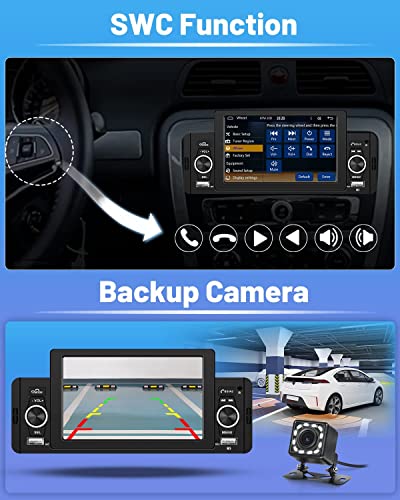 5'' Single Din Apple Carplay Car Stereo with Android Auto, Hikity HD Touch Screen Car Radio Bluetooth 5.1, Mirror Link, FM, Siri, SWC, Dual USB Input, Car Audio with Mic, Remote Control, Backup Cam