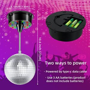 5-Inch Mirror Ball and 6RPM Rotating Motor Base, Disco Party Ambient Light, Base 18 Red, Green, Blue Three Color Bulbs, for Home Parties, Weddings, Nightclubs, Bars, Bands, KTV, Parties