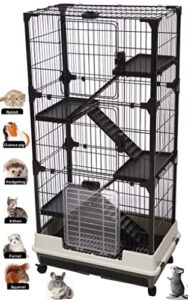 large 5-level indoor small animal pet cage for guinea pig ferret chinchilla cat playpen rabbit hutch with solid platform & ramp, leakproof litter tray, 2 large access doors lockable casters