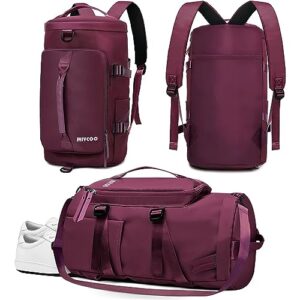 gym bag for women and men sports duffle bag travel backpack weekender overnight bag with shoes compartment purple - miycoo