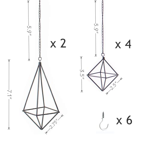 SZRUIZFZ Black Metal Air Plant Hanger, Tillandsia Air Plants Holders Unique, Modern Air Fern Display Stand with Chains for Home Wall Decor,Octahedron Himmeli Geometric Decor, Home Decor Gifts (6Pcs)