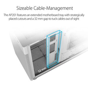 ASUS Prime AP201 33-Liter MicroATX White case with Tool-Free Side Panels and a Quasi-Filter mesh, with Support for 360 mm Coolers, Graphics Cards up to 338 mm Long, and Standard ATX PSUs