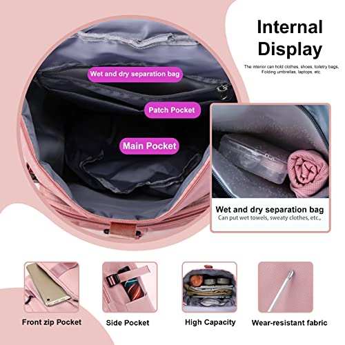 ZGWJ Sports Gym Bag with Wet Pocket & Shoes Compartment, Waterproof Shoulder Weekender Bag for Women and Men Swim Sports Travel Duffel Bag Lightweight and easy Carry on Light Pink