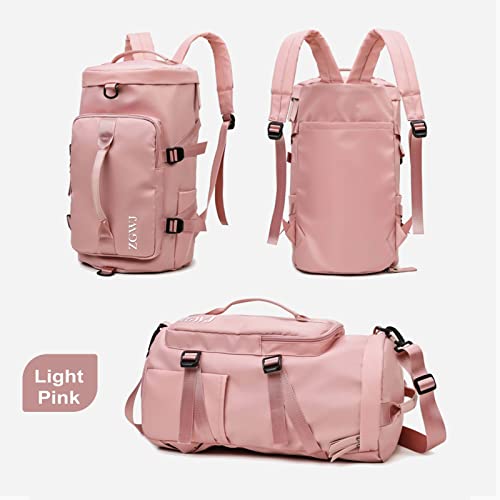 ZGWJ Sports Gym Bag with Wet Pocket & Shoes Compartment, Waterproof Shoulder Weekender Bag for Women and Men Swim Sports Travel Duffel Bag Lightweight and easy Carry on Light Pink