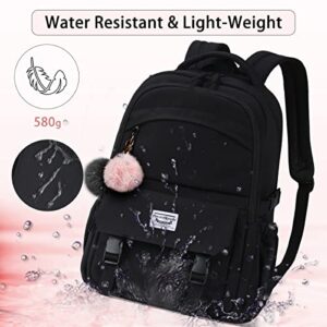 School Backpack Laptop Computer Backpack 15.6 inch Anti-theft Big Daypack Casual Bag Travel Bookbag Aesthetic Cute Backpacks for College Large Backpacks Purse for Boy Girl Teen Women Men Student-Black