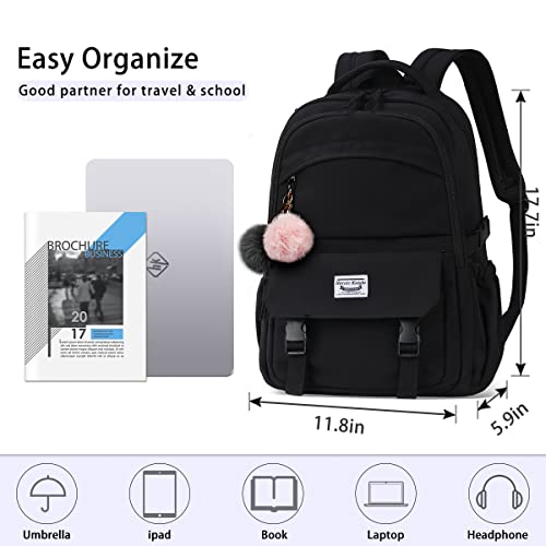 School Backpack Laptop Computer Backpack 15.6 inch Anti-theft Big Daypack Casual Bag Travel Bookbag Aesthetic Cute Backpacks for College Large Backpacks Purse for Boy Girl Teen Women Men Student-Black