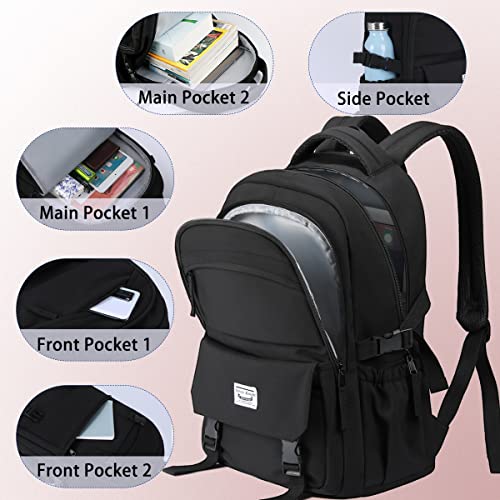 School Backpack Laptop Computer Backpack 15.6 inch Anti-theft Big Daypack Casual Bag Travel Bookbag Aesthetic Cute Backpacks for College Large Backpacks Purse for Boy Girl Teen Women Men Student-Black